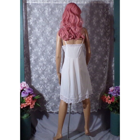 Vintage 60s Slip 1960s White Nylon Lace Dress Full Slip Pinup Retro Size Small - Picture 4 of 7